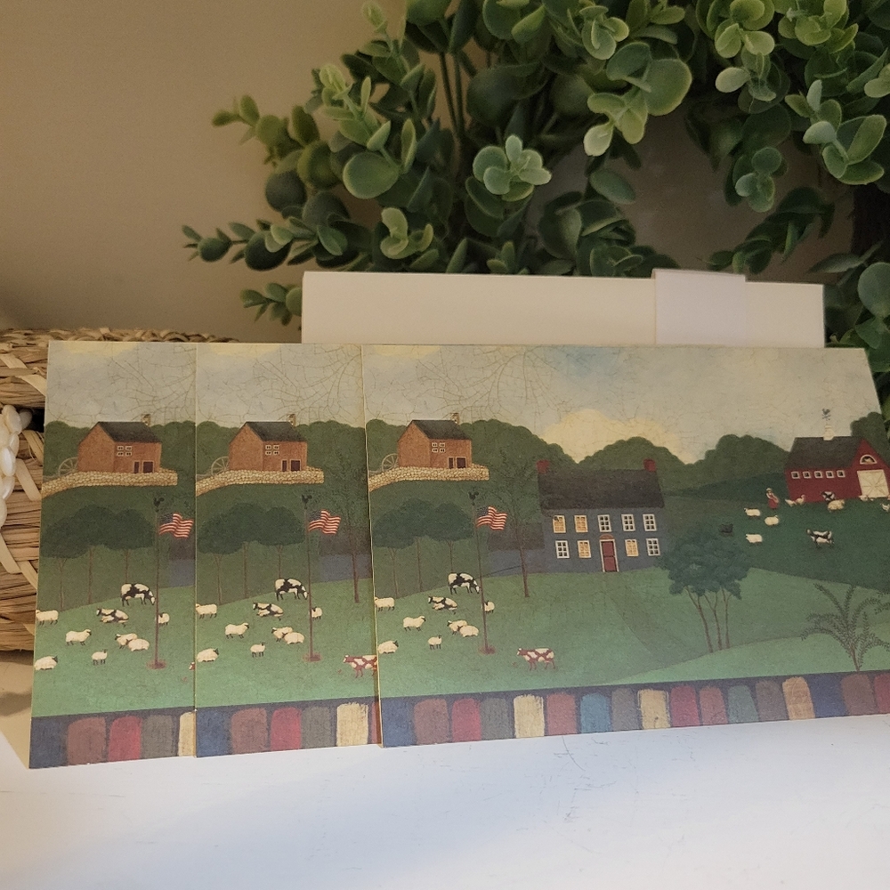 Vintage Greeting Cards Country American Landscape Valerie Pillow Folk Hallmark